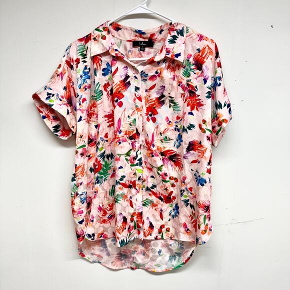 Lulus Women Summertime Fun Blush Pink Floral Button-Up Short Sleeve Top Small - Picture 2 of 4